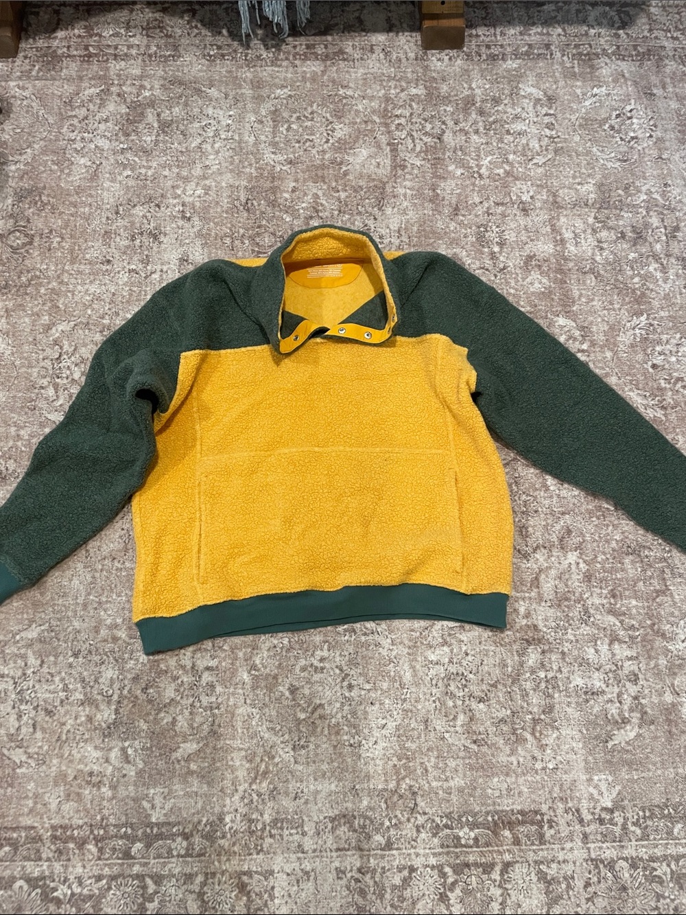 Outdoor Voices Yellow and Dark Green Zip Fleece Pullover